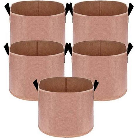 Lot de 5 sacs de culture de 7 gallons en tissu non tissé avec poignées à sangle, couleur beige. (1/5)