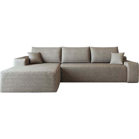 Divano angolare modulare L 270 cm in tessuto a coste, senza montaggio, color cammello (1/5)