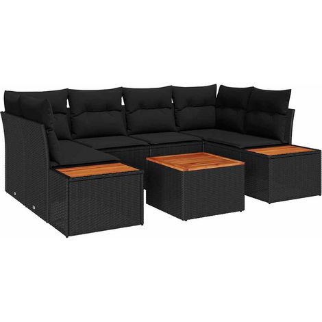 Conjunto de sofá de jardín con cojín 6 pcs Negro Poliratán vidaXL (1/5)