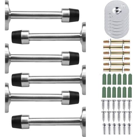 SABIR 6 Pcs Butées de Porte, Butoir Porte en INOX, Stop Porte Avec Vis et Colles de Pare Chocs, Butoirs de Porte Protection de Portes et Murs (Longue:95mm) (1/5)