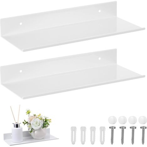 2 PCS Étagère Murale en Métal, Moderne Décorative Etagere Murale Noir, Etagère Flottante en Métal pour Salon, Chambre, Salle de Bain, Cuisine, Etagere Douche -Blanc