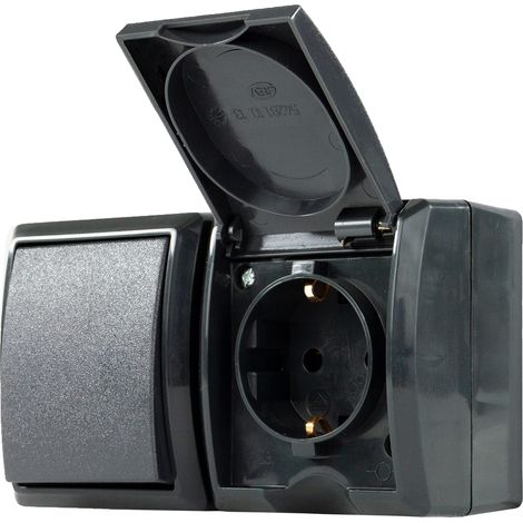 REV AquaForm, presa di corrente – A/W Combi, IP44, bipolare, da parete, antracite (1/5)