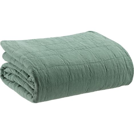 VIVARAISE - Jeté de lit Vivaraise Titou - 260 x 260 cm, Coton Recyclé, Vert de Gris