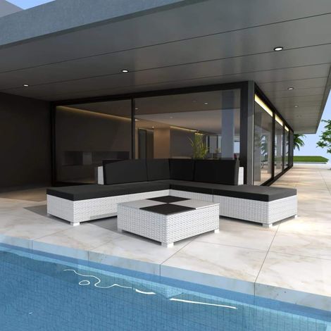 Set muebles de jardín 6 piezas y cojines ratán sintético blanco vidaXL