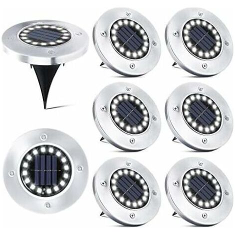 QORVA-8 Pièces 16 LED Lampe Solaire Extérieur, Spot Solaire Jardin Encastrable Lumière IP65 Etanche Lampadaire pour Passerelle Chemin Terrasse Cour Souterraine Encastrer Pelouse, Blanc Froid