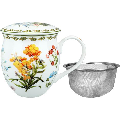 Carmani, 430 ml Töpfchenbecher mit Sieb und Deckel - Wildblumen