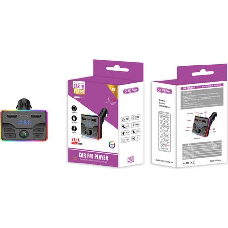 M51 Car MP3 Bluetooth Player, USB Flash Drive Music Player, PD Charger, Fast Charging, Hands-free Calling, Receiver, FM Transmitter -- M51 bare unit + remote control, packaged in color box. (1/3)