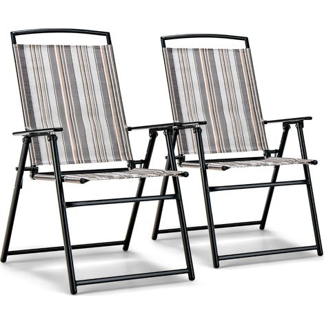 Lot de 2 Chaises de Jardin Pliantes en Textilène et Métal Charge 150KG Fauteuil de Jardin pour Camping Plage Pique-nique (1/2)