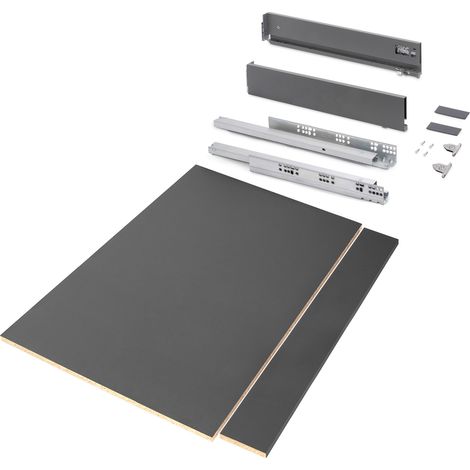 Emuca Kit di cassetti per cucina o bagno Vertex con regolazione 3D, altezza 93 mm, con pannelli inclusi, modulo 900 mm, Grigio antracite