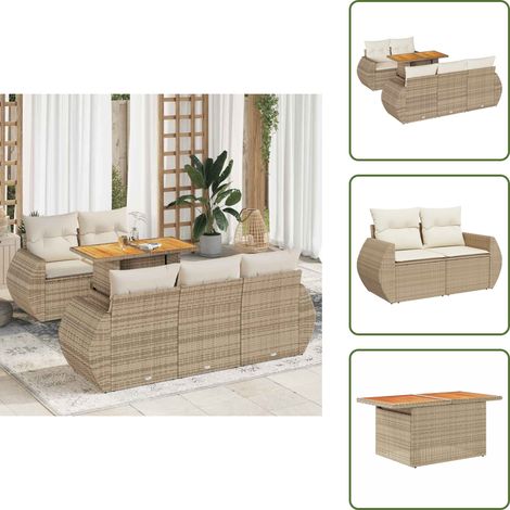 6-tlg. Garten-Sofagarnitur mit Kissen Beige Poly Rattan - Garten Sofagarnitur - Garten Sofagarnituren - Outdoor Sofagarnitur - Sofagarnitur Terrasse (1/5)