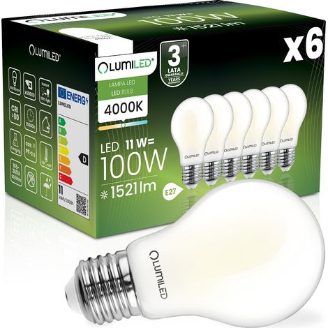 6x LED-Lampe E27 A60 11W = 100W 1521lm 4000K Neutralweiß 360° Glühfadenbeleuchtung