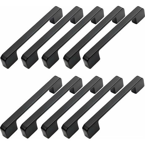 Juego de 10 tiradores para muebles de 96 mm – Aleación de aluminio negro – Tornillos incluidos – Para armarios, cajones y alacenas - 96mm-Poign (1/5)