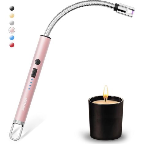 Briquet Électrique Rechargeable, Allume Bougie Arc Flexible, Rose (1/5)
