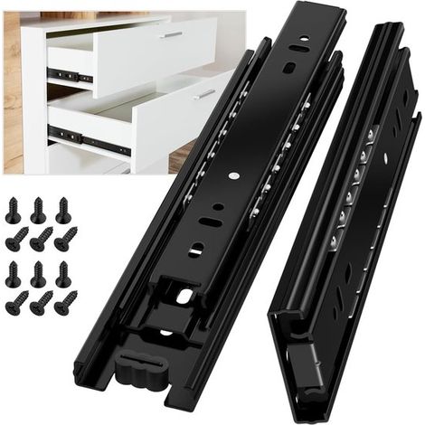 Guía para cajón de 350 mm, Guía lateral para cajón con riel deslizante, Capacidad de carga de 45 kg, Color negro. 1 par (2 piezas) (1/5)