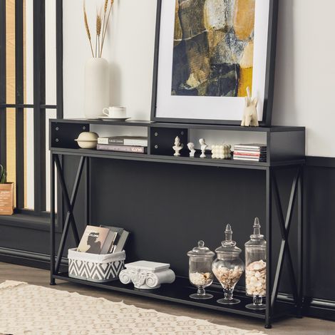 Table Console de Style Industriel 120 x 23 x 79 CM Structure en Acier Meuble d'Entrée Anti-Basculement Noir CW2801 Maison Chic (1/4)