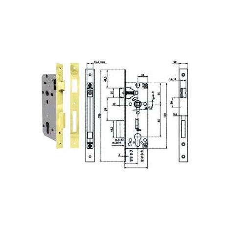 SERRATURA DA INFILARE A CILINDRO BORDO QUADRO 52X  mm.45 (Y52X0045)    YALE