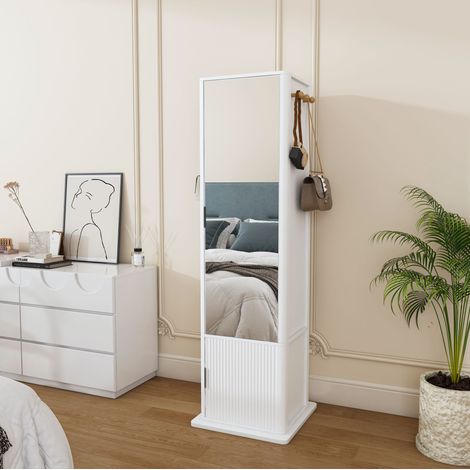 Drehbarer 4-in-1 Spiegelschrank mit Schmuckaufbewahrung, Regalen und Haken, weiß HAVRYA (1/5)