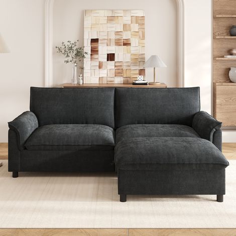 Sofa mit Bettfunktion und Stauraum Hocker Schwarz Chenille OKMYHOME (1/5)
