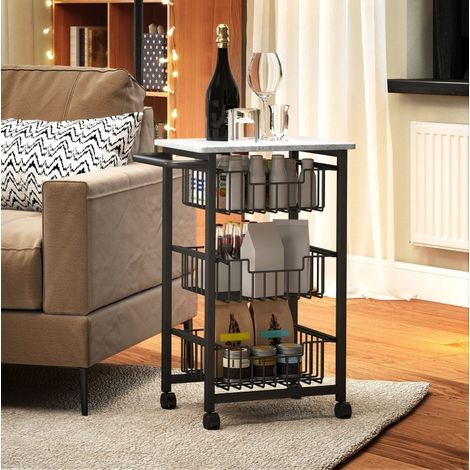 Carrito de cocina 49,5x31x69 cm gris claro con 3 cestas extraíbles y ruedas (1/5)