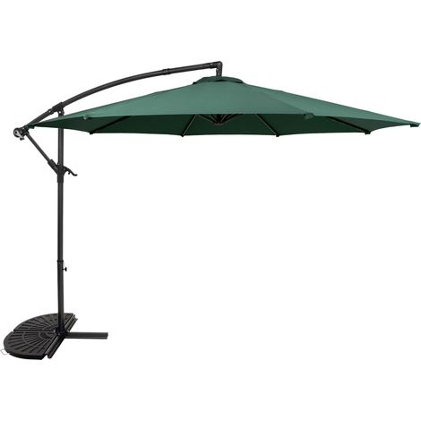 Parasol Banane à Mât Déporté Suspendu Gris 3 m & Demi-Pied Jardin Terrasse Extérieur Manche Manivelle Imperméable Protection Aux UV Base Croisé 8 Baleines [Housse de Pluie INCLUS]