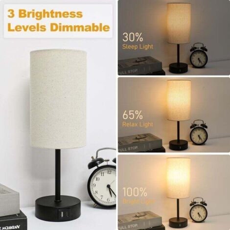 Lampe de chevet tactile à intensité variable, lampe de chevet pour chambre à coucher avec port de charge USB A+C, abat-jour en lin, petite lampe de chevet pour chambre à coucher, salon, bureau à domic (1/3)