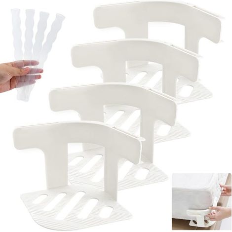 Set di 4 pezzi con chiusura per lenzuolo con angoli, ferma lenzuolo, supporto per lenzuolo con striscia di bloccaggio per piumone e biancheria da letto (bianco) (1/5)