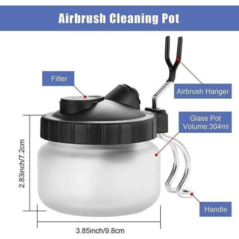 NALOOKAMIC Pot de nettoyage pour aérographe Porte-bouteilles en verre Kit de nettoyage de filtre de station de peinture