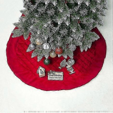 2 piezas de adorno para la base del árbol de Navidad de terciopelo a cuadros dobles y falda para árbol de Navidad (1/2)
