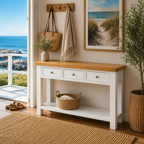 Console blanche style bord de mer 3 tiroirs VELIA (1/5)