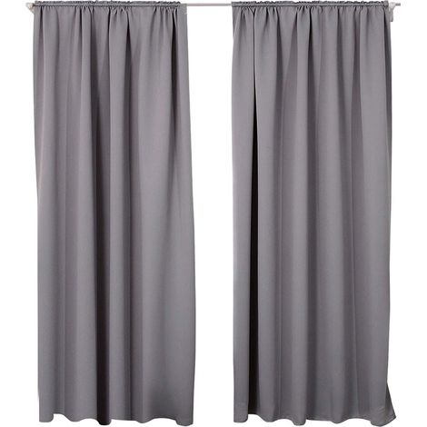 WOLTU 2er Set Gardine blickdicht 250 g/m² mit Kräuselband dunkelgrau 135x245 cm