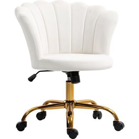 Chaise bureau en velours, chaise coiffeuse avec dossier en pétale, hauteur réglable, 69 x 64 x 80-90 cm, blanc (1/5)