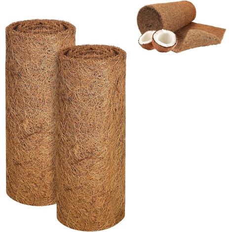 Lot de 2 tapis de jardin en fibre de coco, 100 x 30 cm, insert en fibre de coco naturelle, protection des plantes en hiver, tapis en fibre de coco pour plantes en pot, tapis en tissu, jardinière, étag