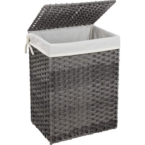 Cesto para ropa sucia de 90 litros tejido a mano cesto para ropa de ratán sintético con tapa y asas plegable bolsa interior extraíble 120000775 (1/3)