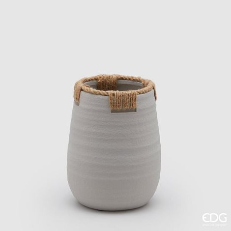 EDG Enzo De Gasperi Vaso in Terracotta con Corde H 21 Cm D 16 Cm Grigio – Vaso Decorativo Naturale Design Moderno