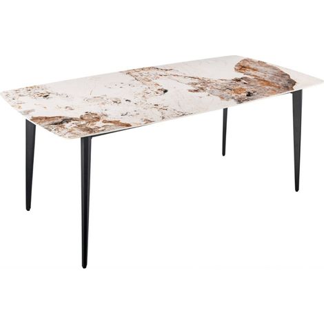 Esstisch HEXA – Keramik in Steinoptik und schwarzes Metall – 160 cm – Zeitgenössischer Stil