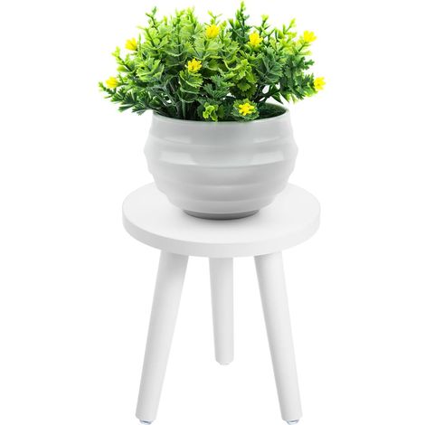 White Solid Wood Plant Stand - Scandinavian Design Flower Pot Holder 20 x 22 cm - Small Removable Decorative Stool for Living Room, Balcony and Garden (1/5)