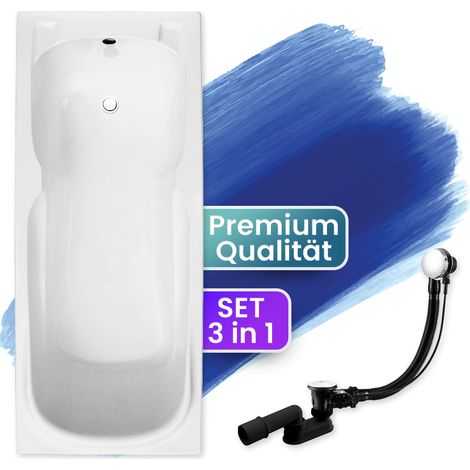 Badewanne Rechteck 150x70, Ablaufgarnitur & Füßen GRATIS - Komplettset 3in1 Original Acryl Wanne Premium Siphon - Made in EU - BADLAND MAJKA (1/5)