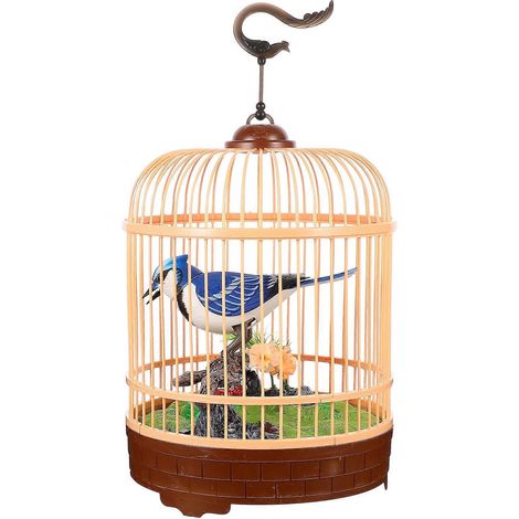 Oiseau chanteur et gazouillant créatif en cage, jouet pour oiseaux à piles activé par le son-16X17CM-Blue (1/4)