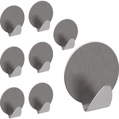 Crochets adhésifs en acier inoxydable, lot de 8 - Crochets muraux - Crochets pour porte-manteaux, sans perçage (1/5)