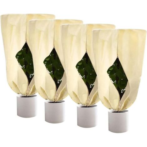 Housse de protection pour plantes, lot de 4, 80 × 60 cm, housse d'hiver pour plantes d'extérieur avec fermeture éclair Housse d'hiver pour plantes d'extérieur - Blanc cassé (1/4)