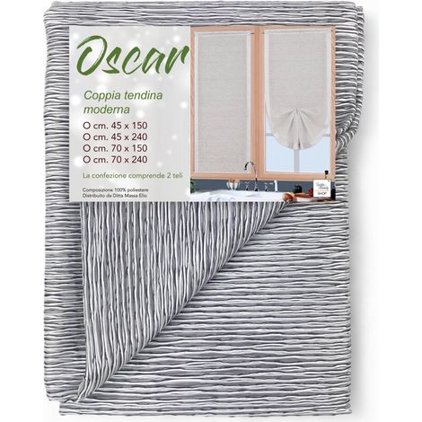 Coppia Tenda Vetro Oscar Grigio – Moderna Semitrasparente in Poliestere Rigato – 2 Teli Eleganti, Lavabile, Pronta all'Uso COPPIA (2 TELI) CM. 45X240