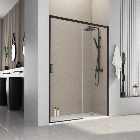 Paroi de douche fixe + porte coulissante TOKIO noir mat 160 cm