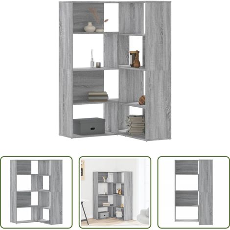 vidaXL Holzwerkstoff - Eck-Bücherregal 4 Etagen Grau Sonoma 85x85x140 cm Holzwerkstoff (1/5)