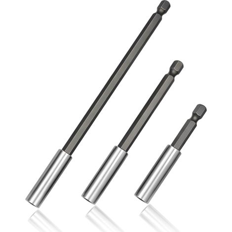 3 Pack Magnetic Extension Wrench Holder, Magnetic Bit Holder, 60 100 150 mm Screwdriver Bit Extender, 1/4 Inch Hex Shank Extension S2 Steel (1/5)