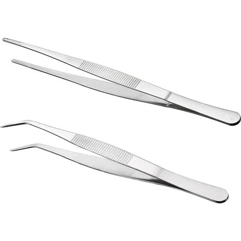 2 Paar Präzisionspinzetten, Pinzetten, gerade Pinzetten aus Edelstahl, gebogene stumpfe Pinzetten 20 cm aus professionellem, rutschfestem Edelstahl, lange gerade Pinzetten