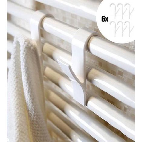 Lot de 6 crochets pour serviettes - Crochets à suspendre sur radiateur - Porte-serviettes sans perçage - Pour salle de bain, cuisine et chauffage (1/5)
