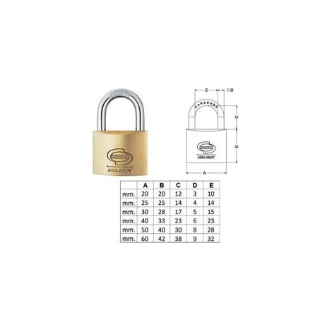 LUCCHETTO OTTONE ARCO NORMALE PRIUM CIFRATURA UNICA KA PL110- - mm.25 (PL1102500011000) - 12 pezzi CORBIN
