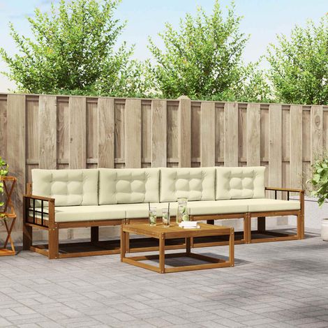 Outdoor-Sofagarnitur mit Kissen 5 pcs Natur und Creme