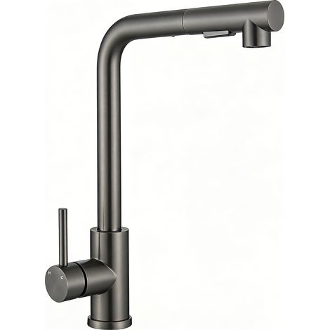 AICA Spültischarmatur Ausziehbar Hochdruck Wasserhahn Küche Mischbatterie 2 Sprühfunktionen Küchenarmatur Gunmetal Grau
