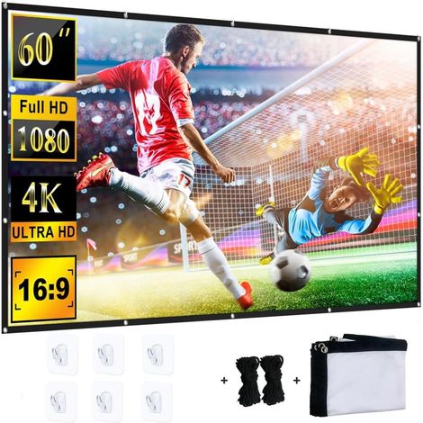 Ecran Videoprojecteur, Toile Videoprojecteur 60 Pouces, Portable Pliable Ecran Projecteur, 16:9 HD Extérieur Intérieur Écran de Projection pour Nuit Cinéma Maison Fête École Commercial (1/5)